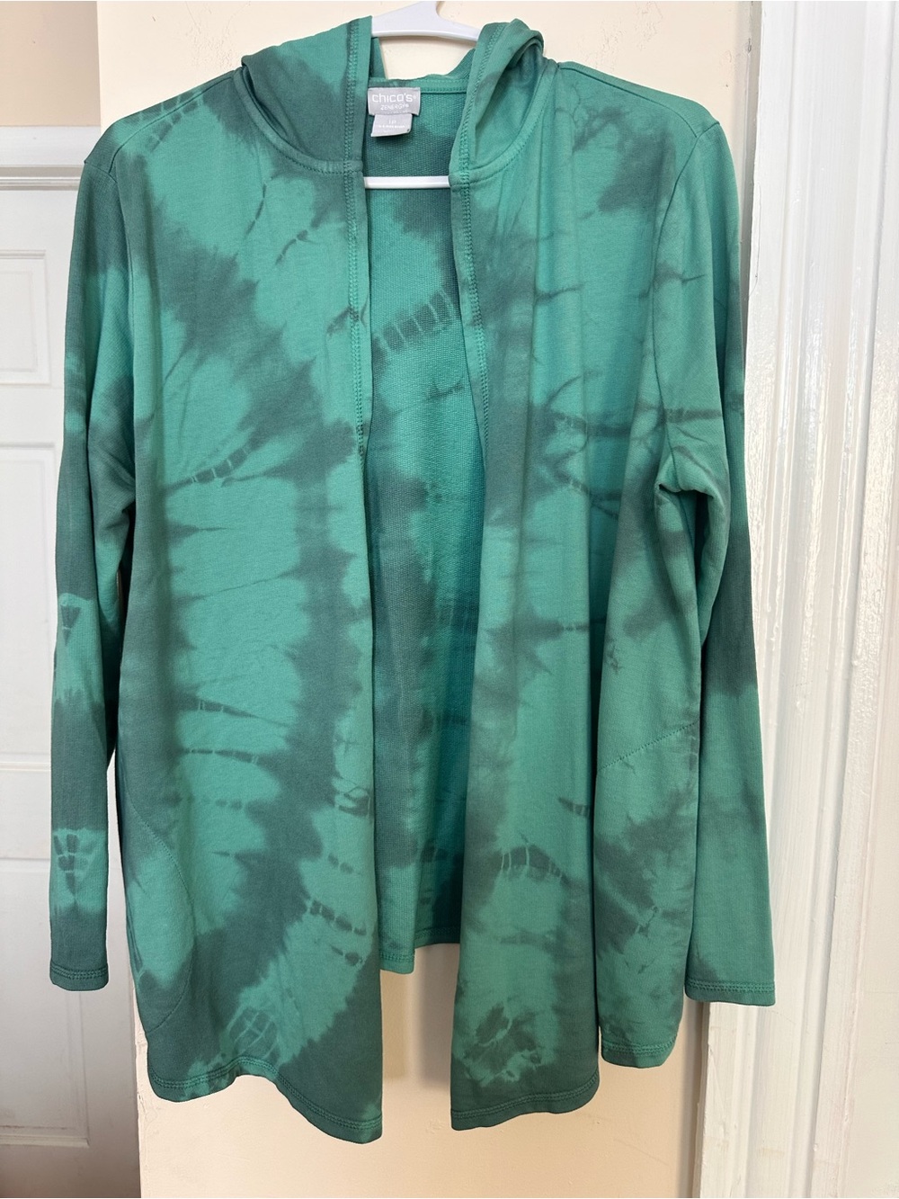 Chico’s Zenergy Green Tie Dye 2 Piece Tracksuit Set Hooded Cardigan Joggers 1 P